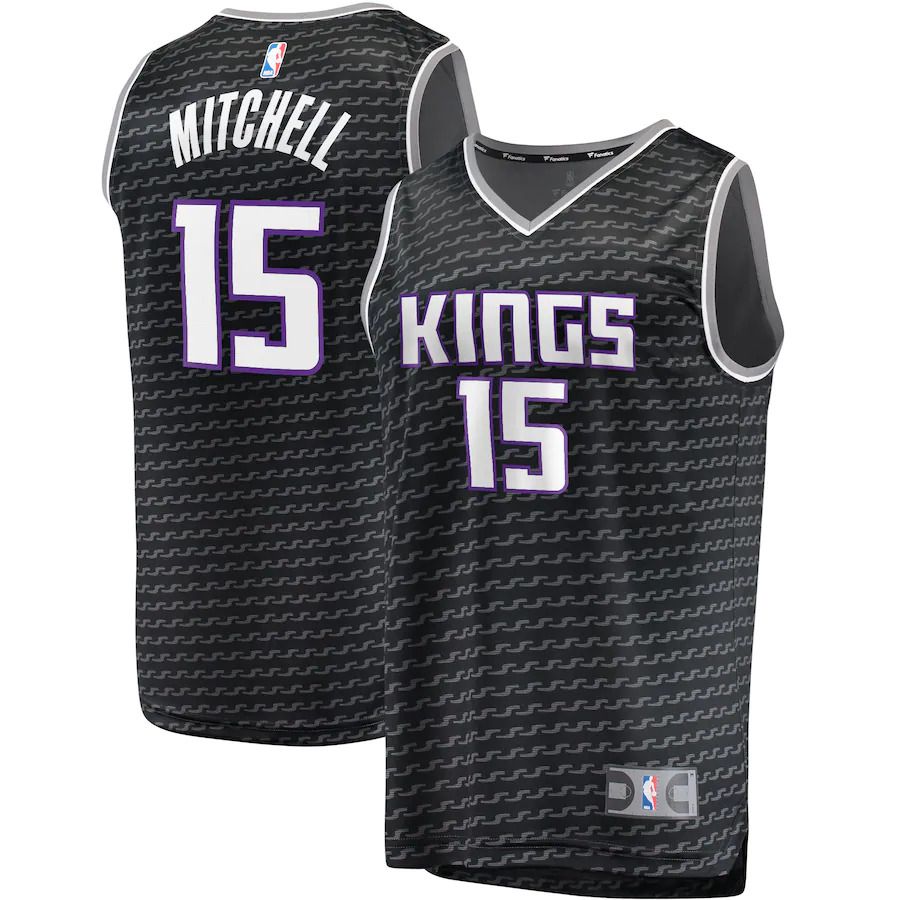 Men Sacramento Kings 15 Davion Mitchell Fanatics Branded Black 2022-23 Fast Break Replica NBA Jersey
